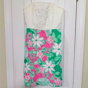 Lilly Pulitzer Size 4 Strapless Dress - floral green, pink & white